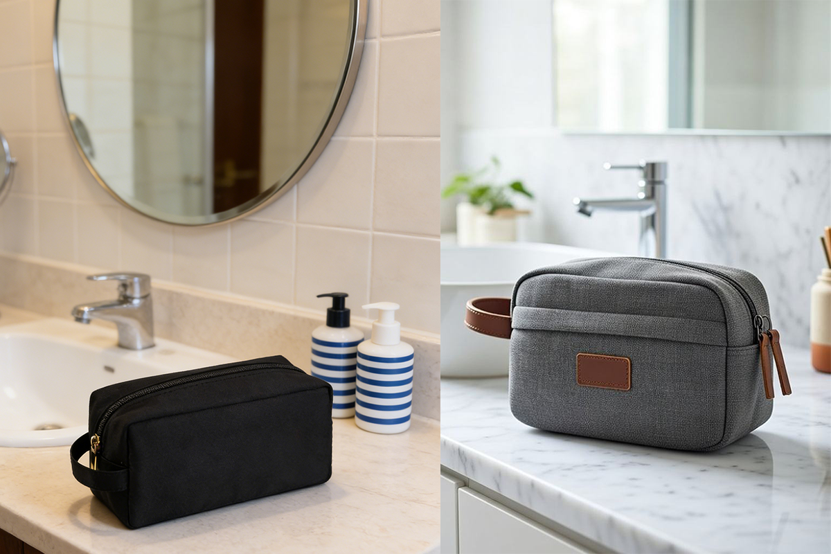 Sustainable rPET material eco-friendly cosmetic pouch texture